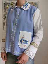 Indlæs billede til gallerivisning Patchwork skjorte - blå og hvid - str L/XL
