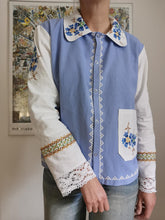 Indlæs billede til gallerivisning Patchwork skjorte - blå og hvid - str L/XL