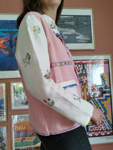 Indlæs billede til gallerivisning Patchwork skjorte - rosa/blå med blomster str. M/L