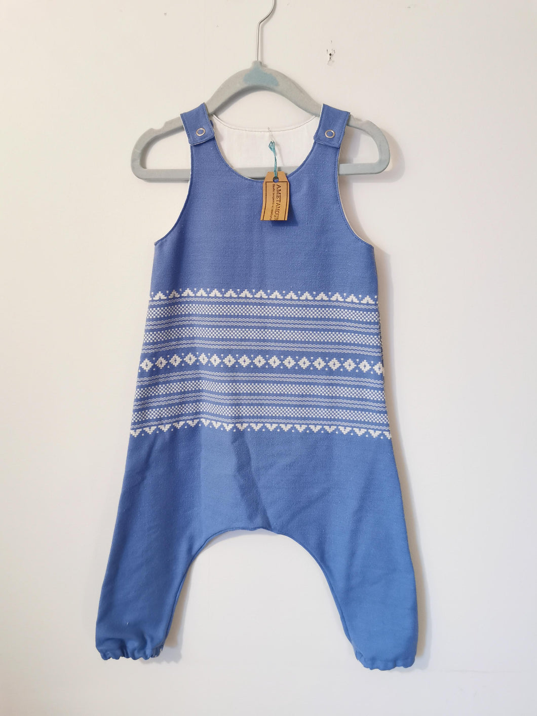 Buksedragt, lyseblå vævet str. 86